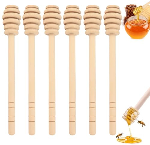 OIXYAZ 6 Pezzi Cucchiaio per miele,Dosatore miele con scanalature per versare senza gocce, Cucchiaino naturale artigianale,Facile da pulire e riutilizzabile,15 cm circa