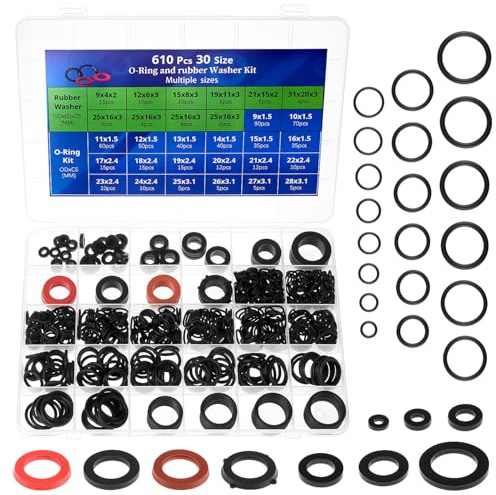 QWORK® 610 Stück Nitrilkautschuk Unterlegscheiben Set, 10 Größen Wasserschlauch-Dichtungen & 20 Größen O-Ring Sortiment Kit