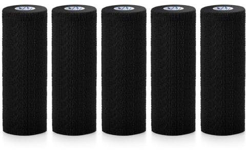 5 Rollen Selbstklebender Verband 15cm*4,5m Extra Breit Bandage für Pferde | Verband Selbstklebend Fixierbinde Selbsthaftend Haftbandage Kohäsive Bandage für Sport Vet Wrap Pet,Hund,Katze,Schwarz