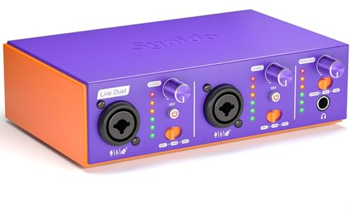 USB C Audio Interface for Recording Music, Streaming, Podcasting, Purple | Dual XLR, Line In/Hi-Z Umschaltung, 3 Überwachungsmodi, 24bit/48kHz, 48V Phantomspeisung, 2-K, 3-farbige