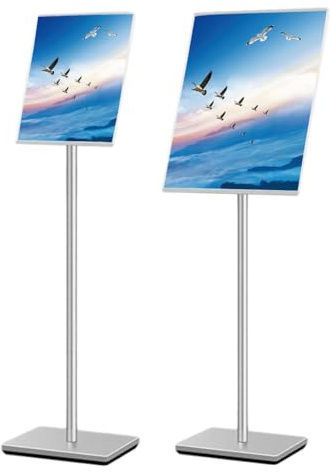 Golvstående affischställ Menydisplay Anslagshållare, affischställ Menyställ Golvstativ Utbytbar reklam med stabil bas (Silver, A3)