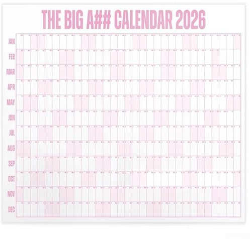 Calendrier mural 2026 Big A## effaçable à sec avec aperçu annuel et organisation à code couleur pour une planification efficace (rose)
