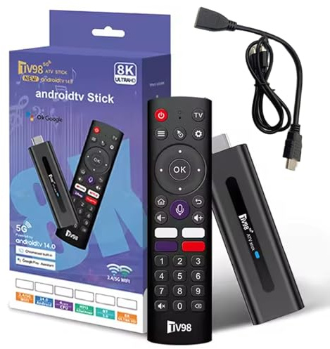 Clé TV, clé TV 4K 2 Go + 16 Go Commande vocale 4 Applications Cliquez BT5.0 H313 WiFi5 Double 2, 4 G/5 G Quad-Core 64 Bits HDR10 + Ultra USB HD Smart