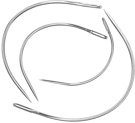 4 Stück Handnähnadel Set, Silberne Gebogene Leder Nähnadeln Rund Leders Sattlernadel C Gebogene Nähnadel Stahl Polsternadel Extensions Nadeln Leders Nähen für Leder, Weben, Polstern, Teppichreparatur,