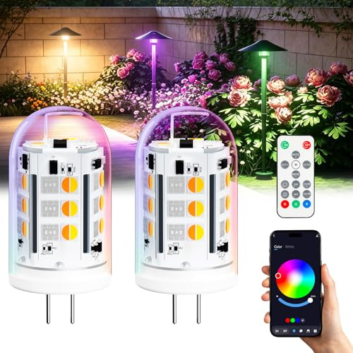 Noobibaba G4 LED 12V mit Fernbedienung Smart Bluetooth RGBCW 3W 2er-Pack | 12VAC/DC, 16 Millionen Farben, App und Fernbedienung G4 LED Mehrfarbig, 25W Ersatz für Stehlampe Dekoleuchte Partybeleuchtung