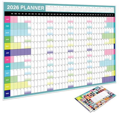 VONJUMA Planificador Anual 2026 Calendario De Pared Calendario Anual Formato Horizontal Planificador De Pared Plegado De Enero De 2026 A Diciembre De 2026 Para Pared Con Etiqueta De Fecha