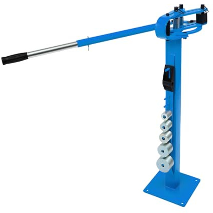 Piegatubi a mano, potenza di piegatura: 8 × 32 mm, 6 × 50 mm, piegatubi con matrici: rotondo (1 – 3 pollici), quadrato, punta, blocchi, angolo di piegatura 0 – 200°, leva regolabile manuale (blu)