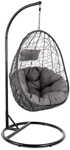 di volio Hängesessel BACOLI Hängekorb Hängeschaukel für Garten und Terasse inkl. Kissen + Fleecedecke (Schwarz)