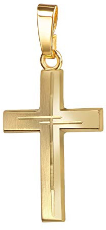 JEVELION Anhänger-Kreuz mit Diamantschliff Kreuz in Kreuz teilmattiertes Goldkreuz für Damen, Herren und Kinder Kreuzanhänger Kettenanhänger + Schmuck-Etui