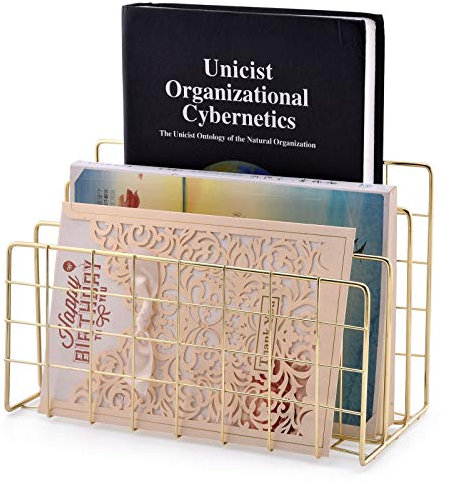 Moxita Briefhalter, Schreibtisch-Briefsortierer, 3 Fächer, Zeitschriftenhalter, Organizer für Post, Bücher, Akten, Broschüren, Postkarten (Gold)