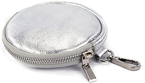 modamoda de P10 / P08 Damen Leder Rauleder Geldbörse Münzgeldbörse Taschenanhänger ø 11,5 cm handmade in Italy, Farbe:Silber-Metallic