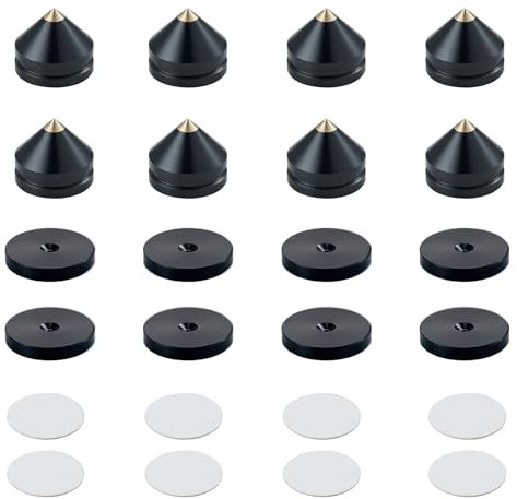 Pailvens Lautsprecher Spikes 8er Set, Lautsprecher Füße aus Alulegierung, Subwoofer Füße mit 16x Klebepads, Lautsprecherständer Boxenständer für HiFi-Lautsprecher, CD DVD Player, Schwarz