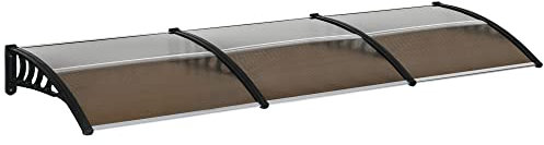 Outsunny Tissu de protection 300 x 100 cm Marquise extérieure pour portes et fenêtres contre le soleil et la pluie avec support alliage d'aluminium Polycarbonate Marron