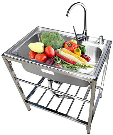 WORDFUN Fregadero De Cocina Independiente, Fregadero Industriales, Fregadero De Comercial, Fregadero Camping con Grifo, Mueble Pila Lavadero, Fregadero Multiusos, Fregadero Exterior