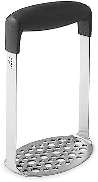 Lacor - 62897 - Aplastador de Patatas Cocidas, Prensa Patatas, Utensilios Cocina, Máxima Durabilidad, Robusto, Mango Ergonómico, Apto para el Lavavajillas, Acero Inoxidable 18/10, Negro