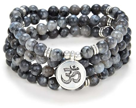 oasymala Yoga Symbol Anhänger Charm 108 Mala Beads Meditationsarmband oder Halskette für Männer oder Frauen