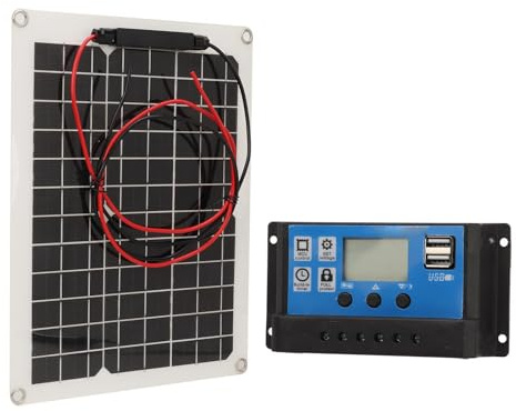 Fockety Kit Panneau Solaire 15W, avec régulateur de PWM 50A 12V/24V, Panneau Solaire Haute efficacité pour Bateau, Caravane, Camping-Car et Autres Applications Hors réseau