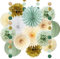 Salbeigrün Party Dekorationen Salbeigrün Creme Gold Seidenpapier Pom Poms Papierfächer Olive Salbei Gold Kreis Punkte Girlande für Salbei Geburtstag Babyparty Verlobung Brautdusche Hochzeit Party