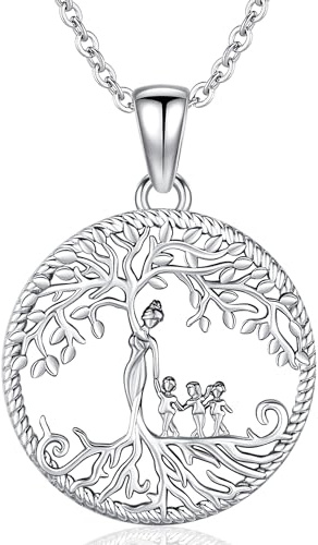 Friggem Collar para Madre Mujer Colgante Árbol de la Vida de Plata de Ley 925 Collar con Colgante de Madre e Hijos Familiar de Joyería Regalos para Mamá Hija Abuela Hermana Esposa