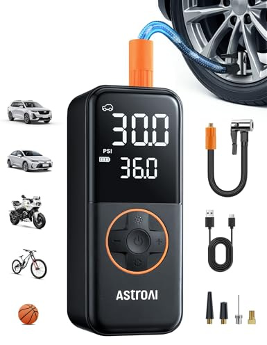 AstroAI L4 Tire Inflator Portable Air Compressor, 150PSI Portable Air Pump for Car Tires with Pressure Gauge LED Light, Electric Air Pump Quick Inflation for Cars, Motorcycles, Bikes, Tires, Balls