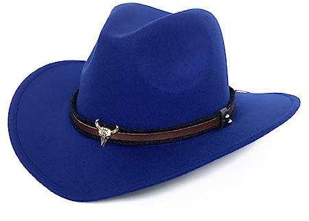 HINAYOSAN Wunderschöner Jazzhut mit breiter Krempe, Metall, Stier für Kopf, Filzhut, Westernhut, Cowboyhut, Geschenk für Jubiläumsfeiern, blau, 2-3