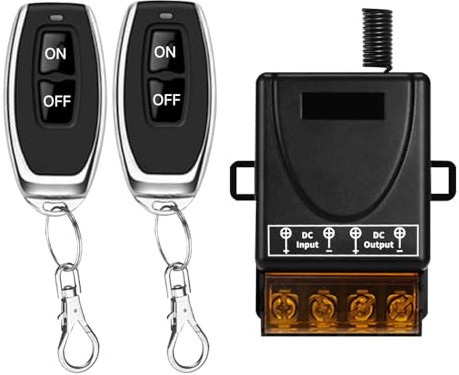 Cerhot 100m kabelloser Fernschalter, DC 12V/24/36/48/72 V, 30 A, RF-Fernbedienungs-Lichtschalter für Wasserpumpen, Autos, Motorräder, Sicherheitssysteme, Rolltore, Zäune (100m 2V1 DC 12V-72V)