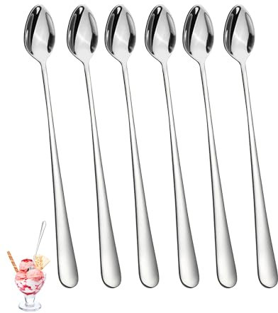 Lot de 6 cuillères à latte macchiato, cuillères à glace, cuillères à café, cuillères à expresso, cuillères à dessert, cuillères à café en acier inoxydable, cuillères longues à cocktail, cuillères à