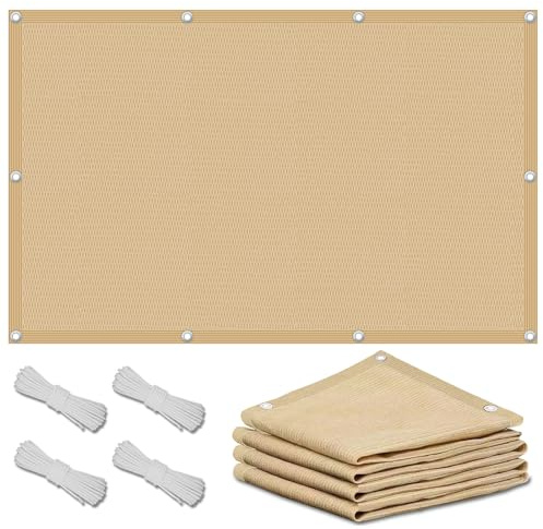 Sonnenschutz Schattennetz,Beschattung für Terrassenüberdachung,Outdoor UV-Beständiges Atmungsaktiv Sonnenschutznetz,für Sonnennetz für Pergola Garten Balkon, Schattentuch,3x3m,Beige