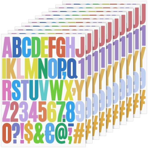 NISENTIA Buchstaben Aufkleber 10 Blätter Bunte Klebebuchstaben 5cm Selbstklebende Buchstaben Vinyl Sticker Buchstaben zum Aufkleben Wetterfest für Postfach,Schilder,Adressnummer,DIY