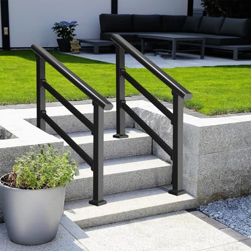 Barandilla para escaleras, paquete de 2. Barandilla de acero al carbono para interiores y exteriores, para porches y terrazas. Duradera, color negro. (120cm/47.2in)