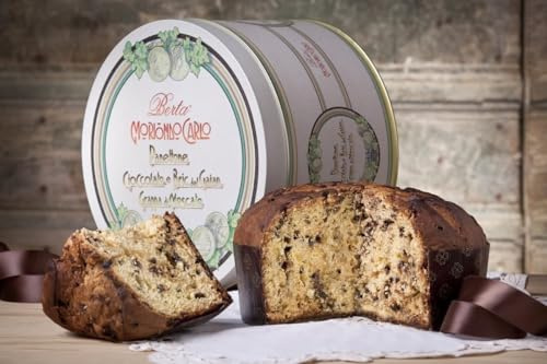 Berta - Moriondo Carlo Panettone Artigianale con Gocce di Cioccolato e Crema alla Grappa Bric del Gaian 1 kg Latta