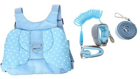 DECOMELODY Imbracatura Antismarrimento per Ragazzo Ragazza Guinzaglio, Tessuto Traspirante e Tracolla Regolabile, Zainetto Blu per Passeggiate in Sicurezza