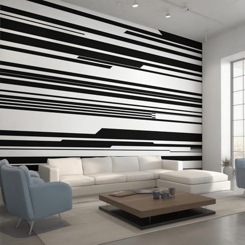 Generisch Vlies Fototapete Abstrakt Streifen 350x256 cm, Tapete Schwarz Weiß Tapeten Vliestapete Wohnzimmer Schwarz Weiß Gestreift Schlafzimmer Wandtapete Ornamente Mustertapete W&41
