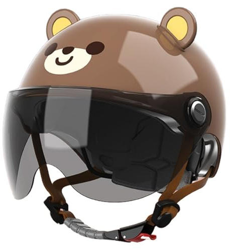 Motorradhelm Für Kleinkinder, Offener Elektrorollerhelm, Fahrradhelm Mit Sonnenblende, Retro-Halbschalenhelm Für Jungen Und Mädchen Von 2 Bis 14 Jahren 8,46-54cm