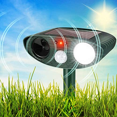 Repelente ultrasónico de animales alimentado por energía solar, activada por movimiento, repelente impermeable para jardines, disuade a gatos, perros, zorros, pájaros