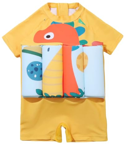 Costume da Bagno per Bambino, Costume da Bagno per Bambino Cartone Animato con da Galleggiante Incorporato da Piscina Galleggiante per Ragazze, Giallo, M