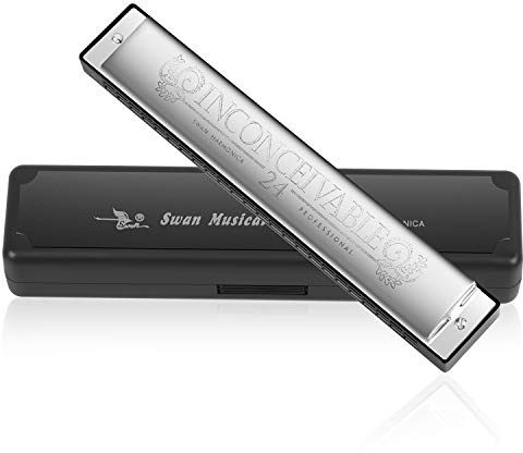 Armónica en Do Harmonica 24 hoyos Clave de C Órgano bucal Polifonía diatónica Harmónico Arpa con estuche para blues Folk Jazz Pop para adultos, niños, principiante, regalo, plata