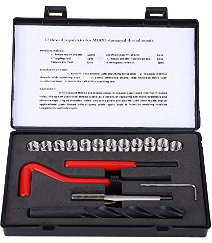 Nimoa Gewinde Reparatur Satz 17 Teiliges, Reparatursatz Set für Gewinde, Gewindereparatur Kit Selbstschneidender Gewindebohrer aus Edelstahl Satz Einsätze Hülsen