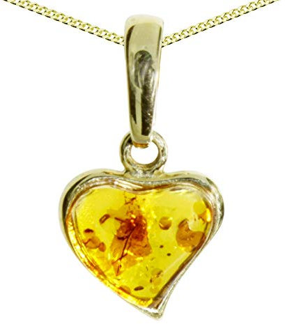 Kette mit Anhänger - Herz - Silber 925/000, vergoldet - Bernstein