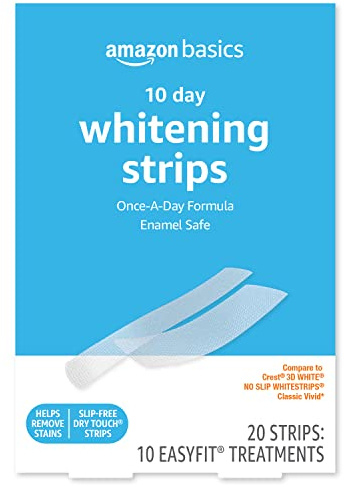 Amazon Basics 10 Day Teeth Whitening Strips Kit, 10 Treatments, 1-Pack, Packaging May Vary