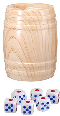 1 lot de gobelets à dés en plastique beige avec 6 dés