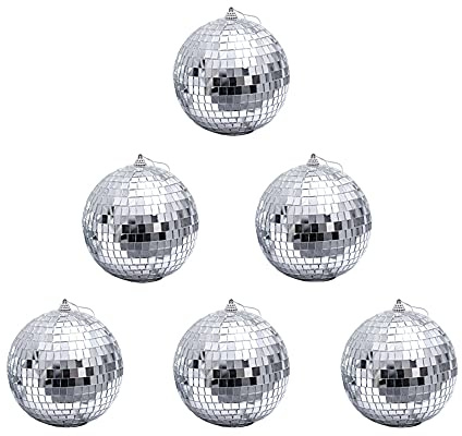 Hggzeg 6 Pcs 2.4 Inch Silver Mirror Ball Baubles Christmas Tree Bauble | Mirrored Surfaces Hanging Ball for Home, Party, Christmas and Wedding Decoration
