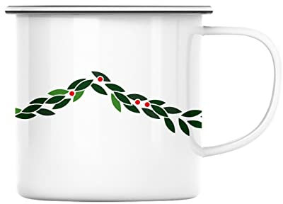 Tasse, emailliert, Metall, Girlande, Stechpalme, Blätter, Winter, Feier