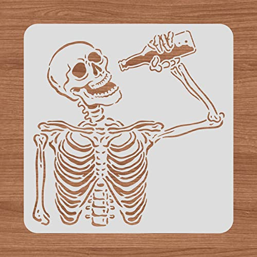 BENECREAT Totenkopf Muster Zeichnung Malerei Schablonen, 30x30cm Bierfest Themen Kunststoffschablonen Vorlagen Für Tagebuch, Sammelalbum, DIY Handwerk, Wandbodendekoration