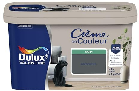 Dulux Valentine Crème de Couleur - Peinture multi-supports intérieure - Satin Anthracite 2,5 L