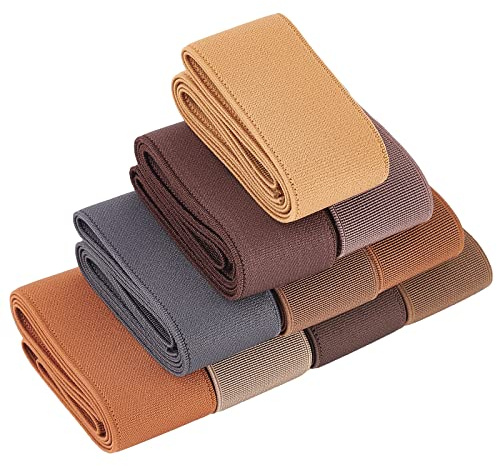 BENECREAT 10 Yards 10 Farben Faltband Elastic Stretch, 40mm Breit Braune Farbe Elastisches Gurtband für Bund, Rock, Stirnband, Nähzubehör