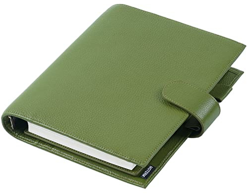 Moterm A5 Luxe Ringe Planer - Echtes Leder Binder Organizer (Kiesel-Olivegrün,30mm Ring)