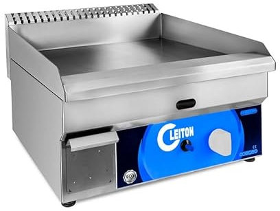 Cleiton® Plancha Industrial de Acero Inoxidable a Gas 50 cm Sobremesa Top Grosor de la Placa 8 mm para una Cocción Profesional con Termopar CE | Potencia 3 kW | Bares y Restaurantes