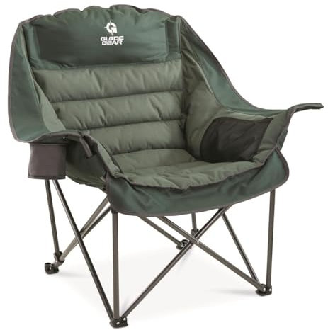 Guide Gear Oversized Extra Large Padded Camping Chair, Portable, Folding, Large Camp Lounge Beach Chairs for Outdoor, Adults, Men and Women, Heavy-Duty 400 Pound Capacity, with Cup Holder Green