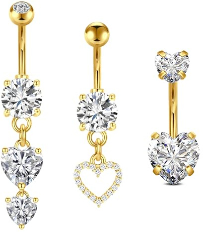 FECTAS 3pcs Bauchnabelpiercing 10mm Chirurgenstahl Silber Gold Bauchpiercing Piercing Bauchnabel Schmuck Herz Schmetterling